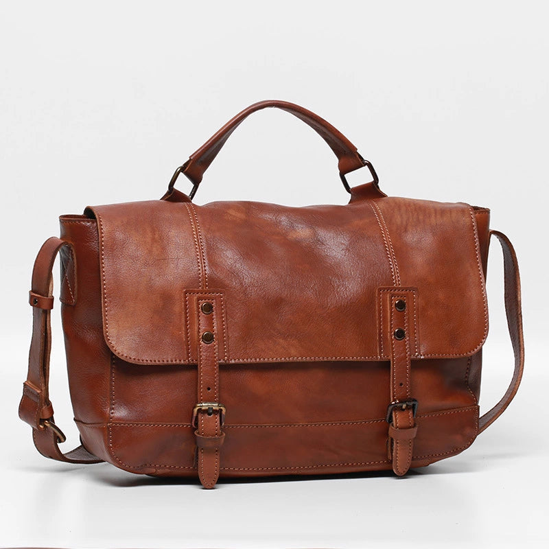 Mens Vegetable Tanning Leather Messenger Bag, Men's Laptop Bag, Crossbody Bag , Business Briefcase Shoulder Bag for Office/Work/Travel-3