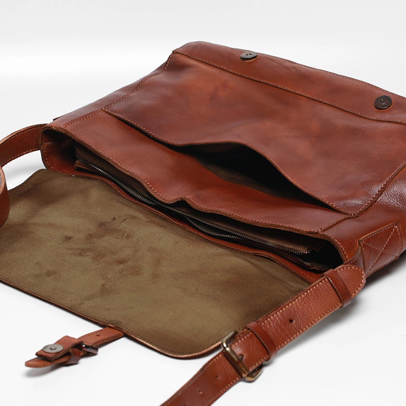 Mens Vegetable Tanning Leather Messenger Bag, Men's Laptop Bag, Crossbody Bag , Business Briefcase Shoulder Bag for Office/Work/Travel-4