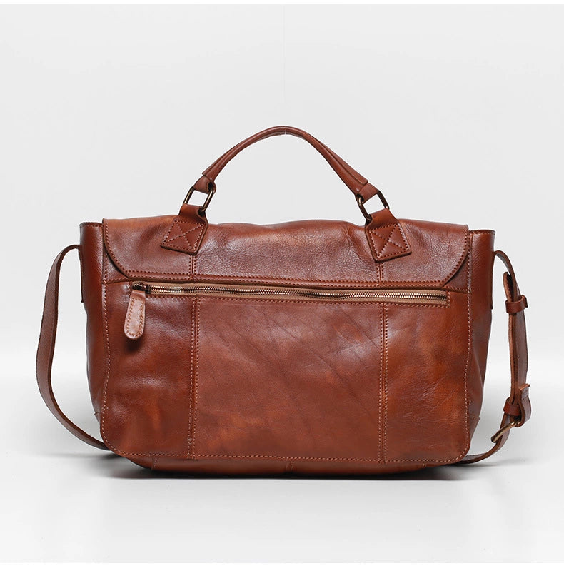Mens Vegetable Tanning Leather Messenger Bag, Men's Laptop Bag, Crossbody Bag , Business Briefcase Shoulder Bag for Office/Work/Travel-2