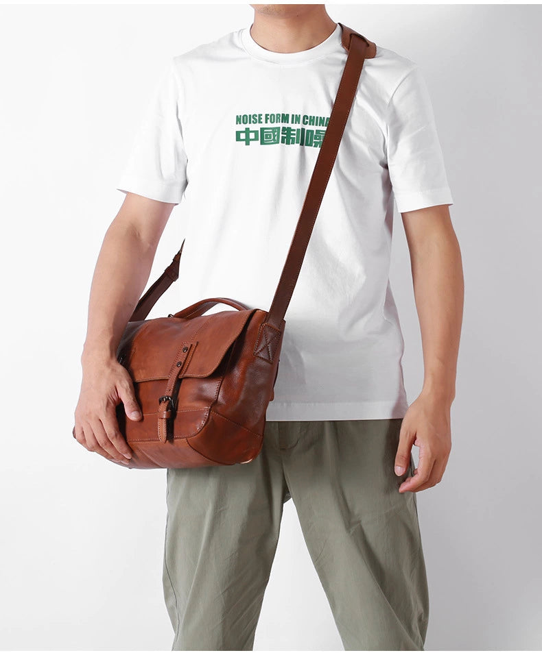 Mens Vegetable Tanning Leather Messenger Bag, Men's Laptop Bag, Crossbody Bag , Business Briefcase Shoulder Bag for Office/Work/Travel-1