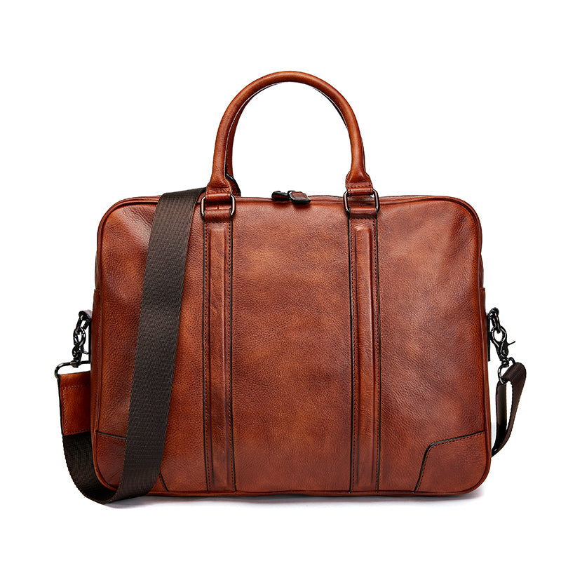 Vintage Calfskin Leather Large Briefcase,Business Laptop Cross Body Shoulder Bag-4