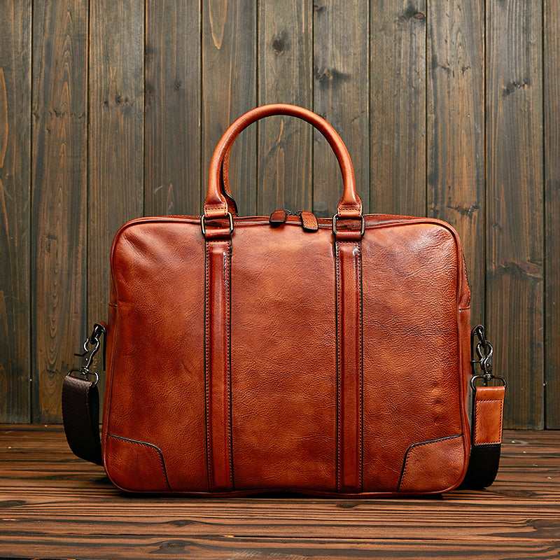 Vintage Calfskin Leather Large Briefcase,Business Laptop Cross Body Shoulder Bag-1