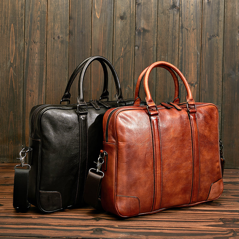 Vintage Calfskin Leather Large Briefcase,Business Laptop Cross Body Shoulder Bag-2