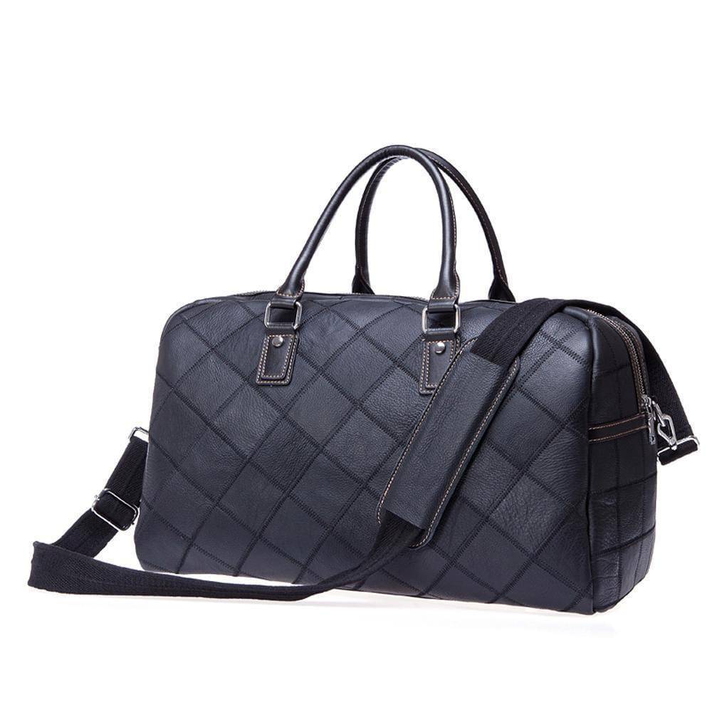 Rossie Viren Men's Quilted Large Capacity Leather Duffel Carryall Travel Bag-5
