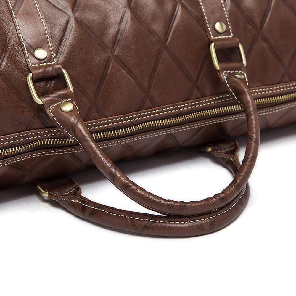 Rossie Viren Men's Quilted Large Capacity Leather Duffel Carryall Travel Bag-4
