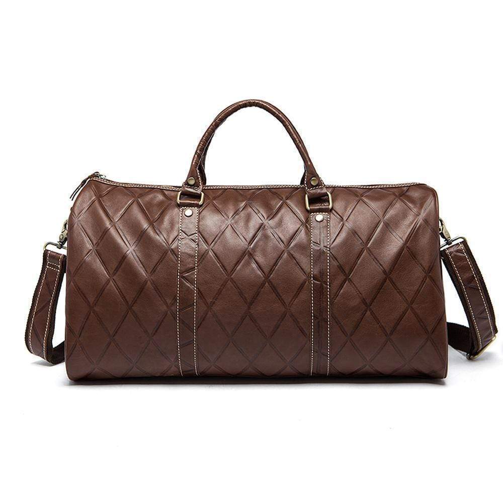 Rossie Viren Men's Quilted Large Capacity Leather Duffel Carryall Travel Bag-1